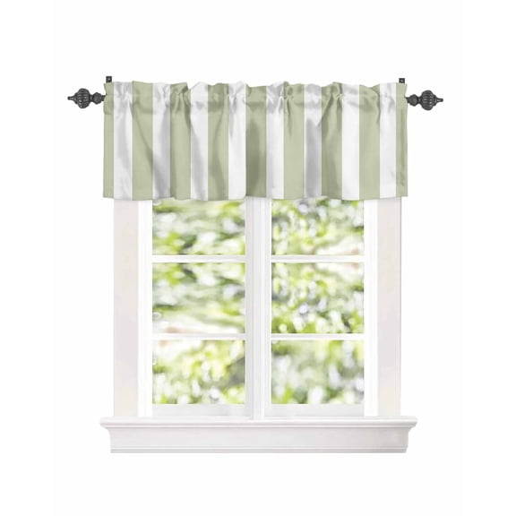 Curtain Valance for Windows Sage Green White Stripe Modern Minimalist Kitchen Valances Rod Pocket Short Curtains,Geometric Lines Window Treatment Panel for Living Room Bathroom Bedroom 42x12in