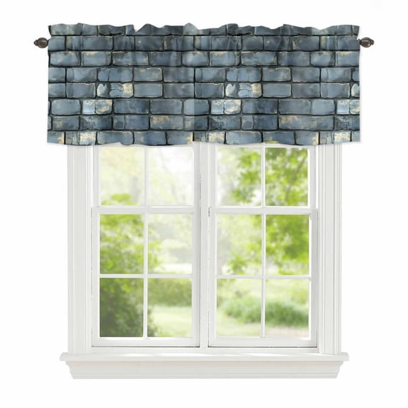 Curtain Valance for Windows, Shabby Rustic Old Brick Wall Kitchen Valances Rod Pocket Short Curtains, Vintage Brick Window Valance for Bedroom Bathroom Living room 42x12in