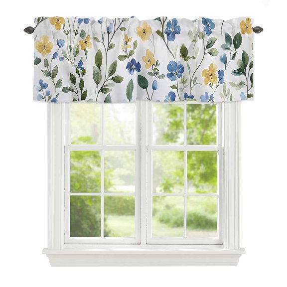 Curtain Valance for Windows, Small Flowers In Full Bloom Kitchen Valances Rod Pocket Short Curtains, Spring Leaf Floral Window Valance for Bedroom Bathroom Living room 42x12in