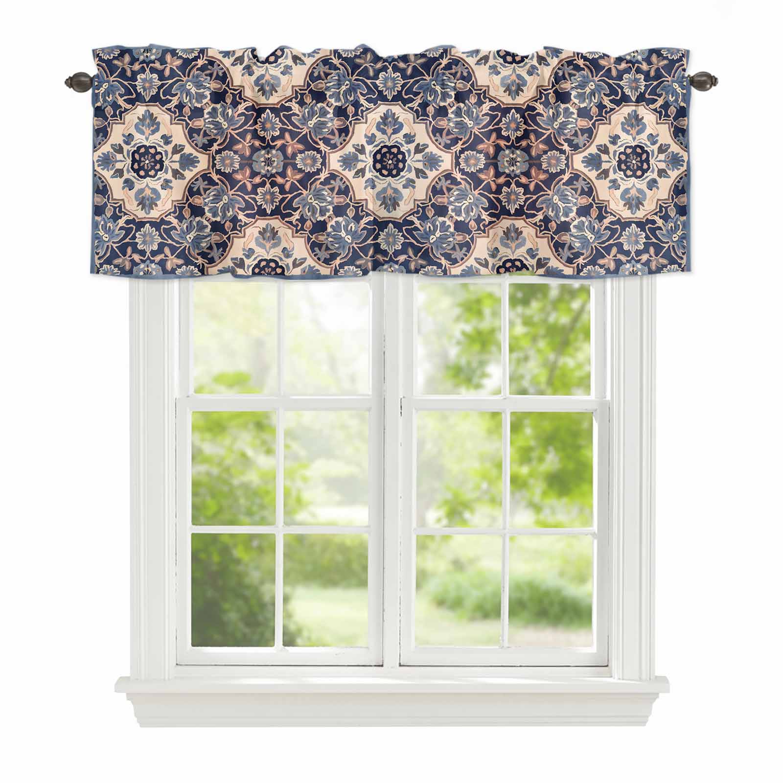 Curtain Valance for Windows, Southwest Ethnic Flower Texture Kitchen ...