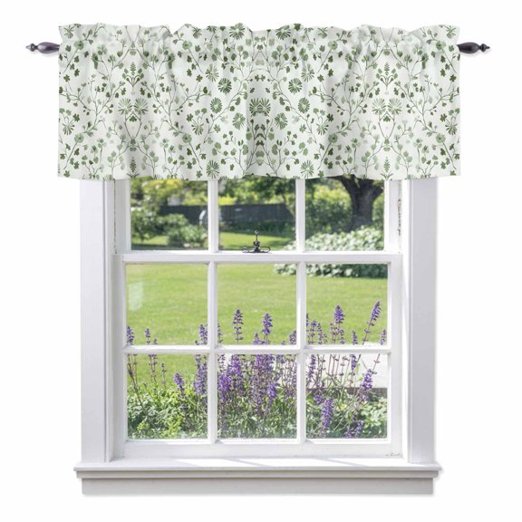 Curtain Valance for Windows, Spring Farm Wildflower on Green Kitchen Valances Rod Pocket Short Curtains, Simple Floral Vines Window Valance for Bedroom Bathroom Living room 42x12in