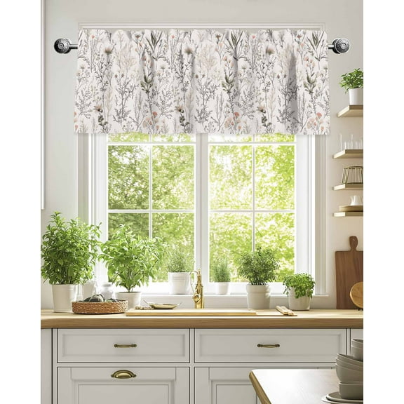 Curtain Valance for Windows,Spring Flower Leaves Botanical Kitchen Valances Rod Pocket Short Curtains,Country Plant Seamless Window Treatment Panel for Bedroom Bathroom 42"x18"