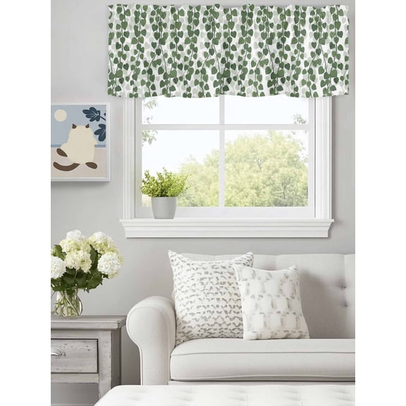Curtain Valance for Windows, Spring Plants Ivy Kitchen Valances Rod Pocket Short Curtains, Green Heartleaf Philodendron Window Valance for Bedroom Bathroom Living room 60x18in