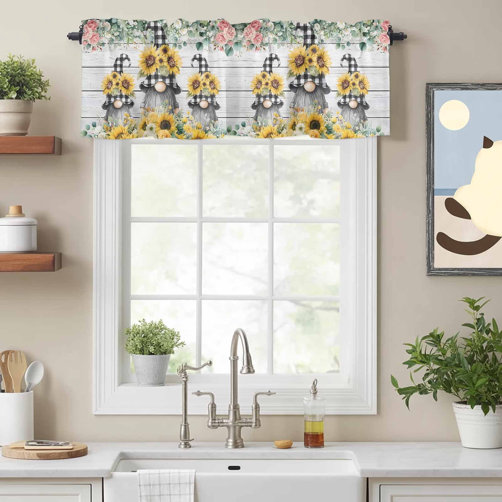 Rustic Valance Curtain Valance for Windows, Spring Sunflower Gnome Kitchen Valances ...