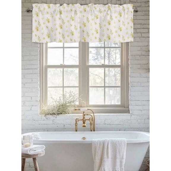 Curtain Valance for Windows, Spring Yellow Cherries Flowers Kitchen Valances Rod Pocket Short Curtains, Vintage Country Floral Art Window Valance for Bedroom Bathroom Living room 56x16in