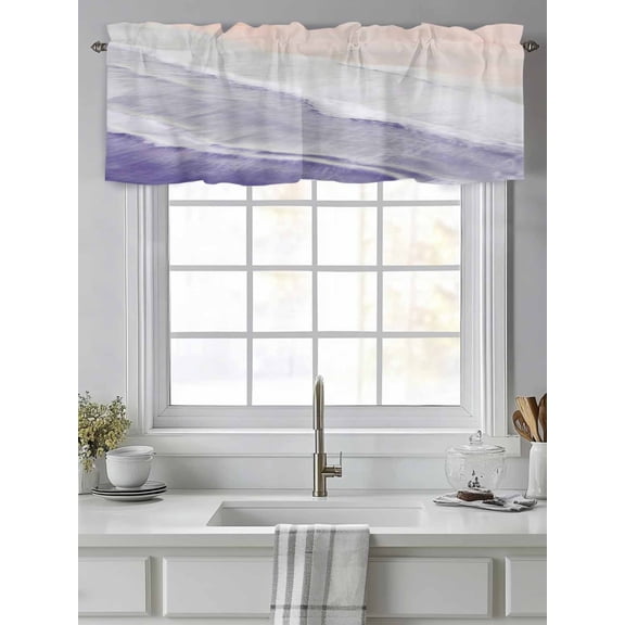 Curtain Valance for Windows,Summer Beach Sand Waves Purple Gradient Kitchen Valances Rod Pocket Short Curtains,Water Ripple Window Treatment Panel for Bedroom Bathroom 42"x12"