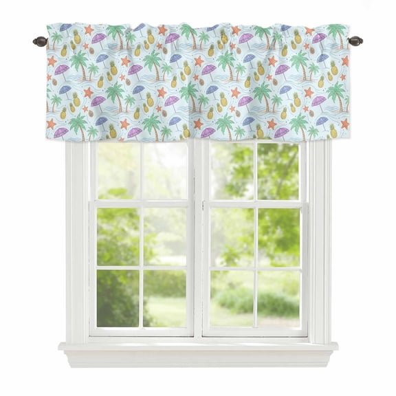 Curtain Valance for Windows, Summer Coconut Tree Pineapple Kitchen Valances Rod Pocket Short Curtains, Coastal Starfish Beach Theme Window Valance for Bedroom Bathroom Living room 42x12in