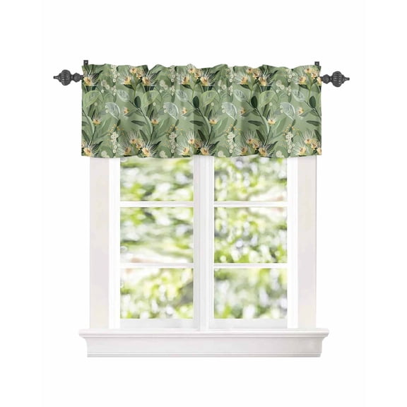 Curtain Valance for Windows Summer Floral Green Botanical Kitchen Valances Rod Pocket Short Curtains,Plant Branch Leaves Window Treatment Panel for Living Room Bathroom Bedroom 42x18in