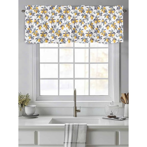 Curtain Valance for Windows,Summer Lemon Retro Leaves Seamless Kitchen Valances Rod Pocket Short Curtains,Farm Fruit Harvest Window Treatment Panel for Bedroom Bathroom 42"x12"