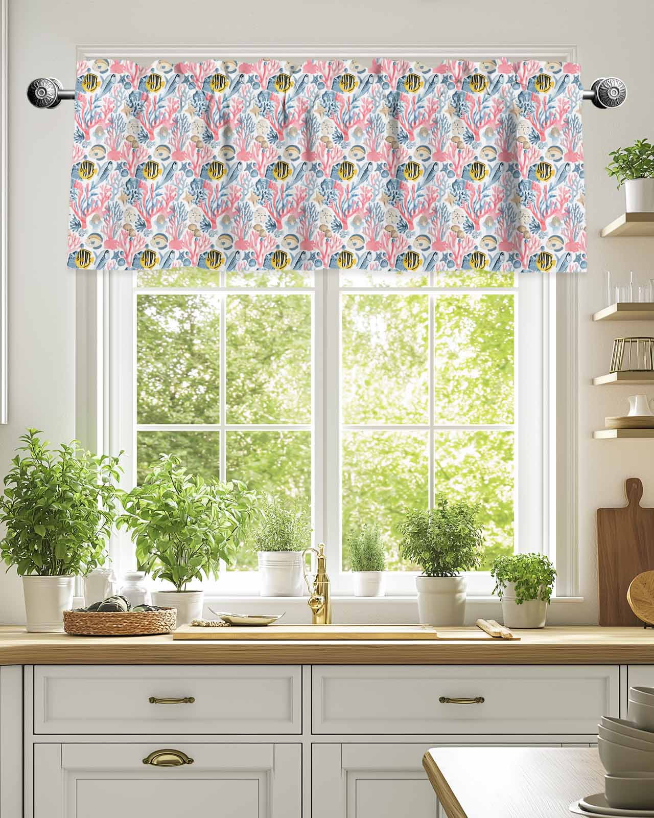 Curtain Valance for Windows,Summer Ocean Fish Coral Kitchen Valances ...