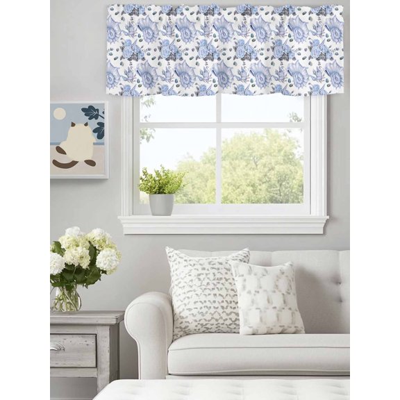 Curtain Valance for Windows,Summer Ocean Sea Shell Flower Kitchen Valances Rod Pocket Short Curtains,Seamless Conch Nautilus on White Window Treatment Panel for Bedroom Bathroom 60x18in