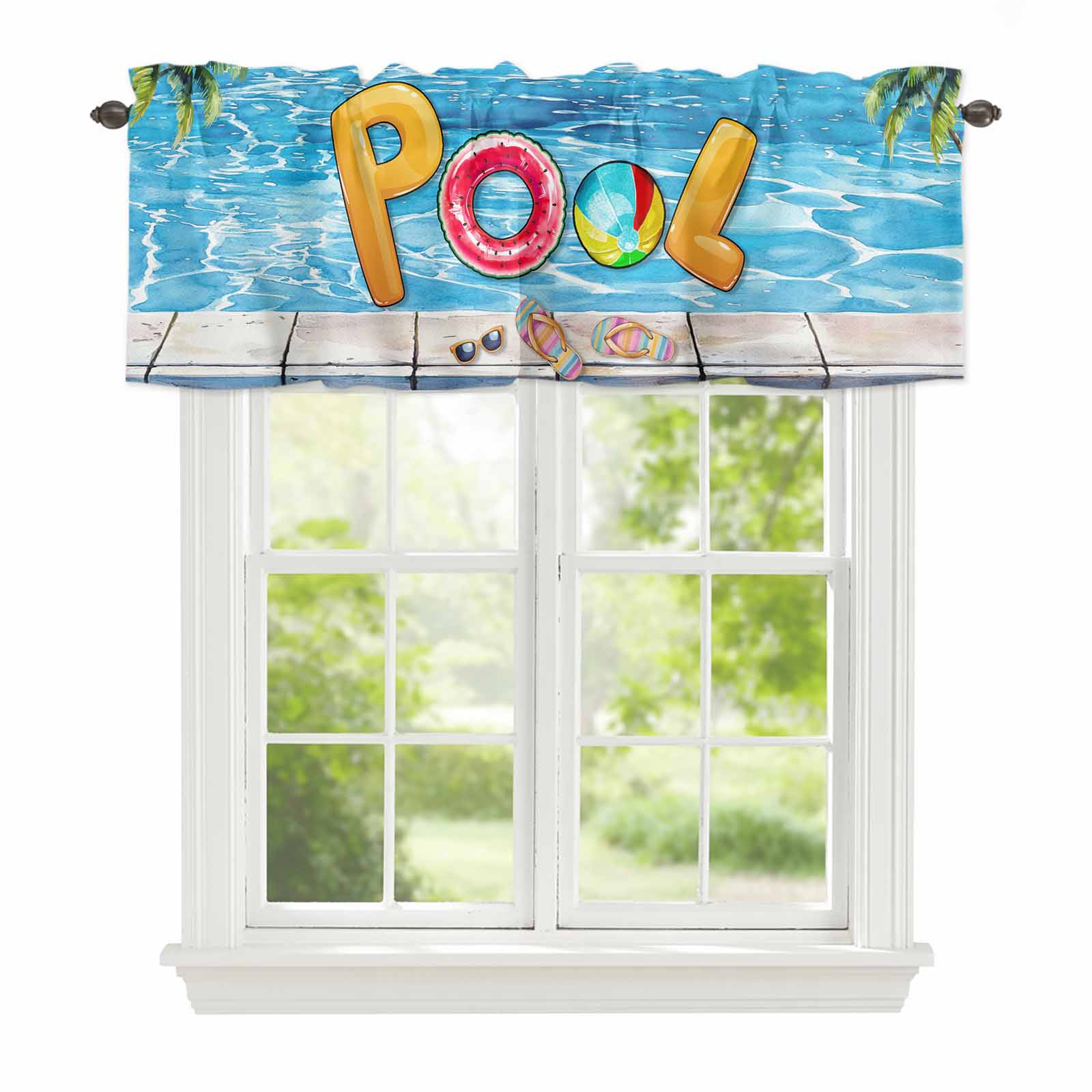 Curtain Valance for Windows, Summer Vacation Swimming Pool Kitchen ...