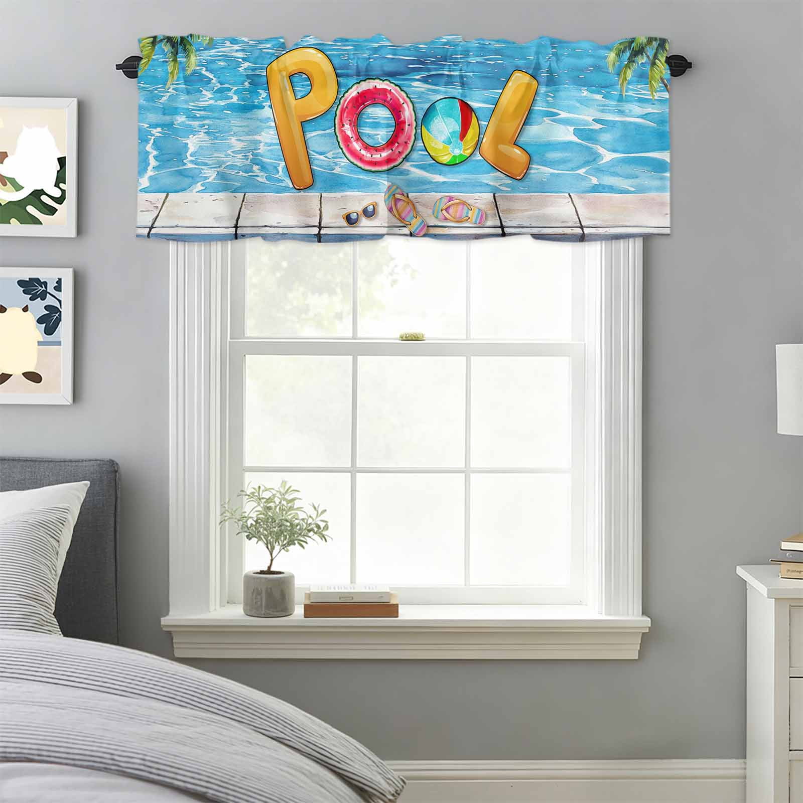 Curtain Valance for Windows, Summer Vacation Swimming Pool Kitchen ...