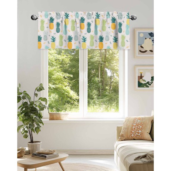 Curtain Valance for Windows,Summer Watercolor Pineapple Kitchen Valances Rod Pocket Short Curtains,Abstract Farm Fruit Window Treatment Panel for Bedroom Bathroom 42x18in