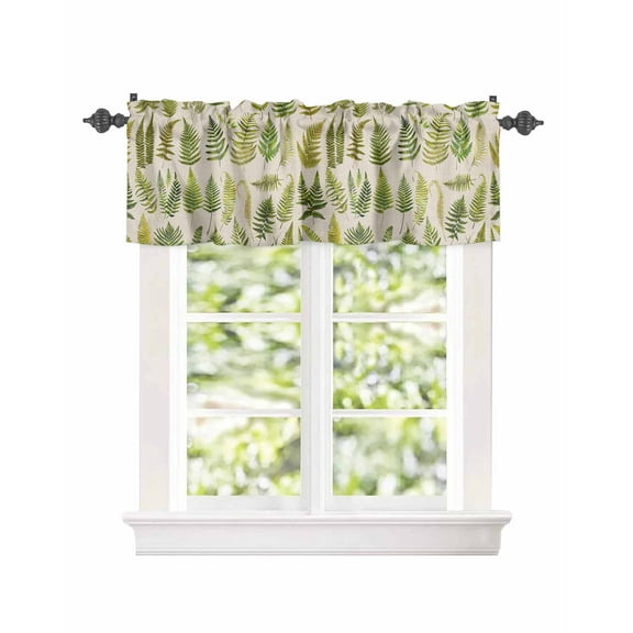 Curtain Valance for Windows Summer Wild Ferns Green Plants Kitchen Valances Rod Pocket Short Curtains,Watercolor Botanical Leaf on Burlap Window Treatment for Living Room Bathroom Bedroom 54x18in