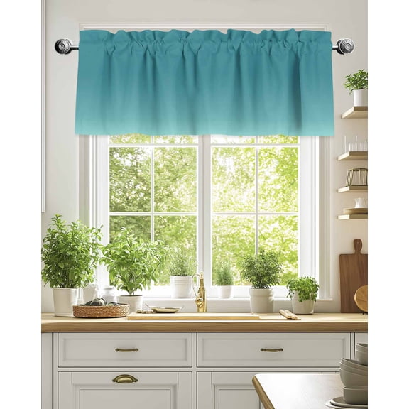 Curtain Valance for Windows,Teal Gradient Watercolor Kitchen Valances Rod Pocket Short Curtains,Turquoise Shadow Window Treatment Panel for Bedroom Bathroom 54"x18"