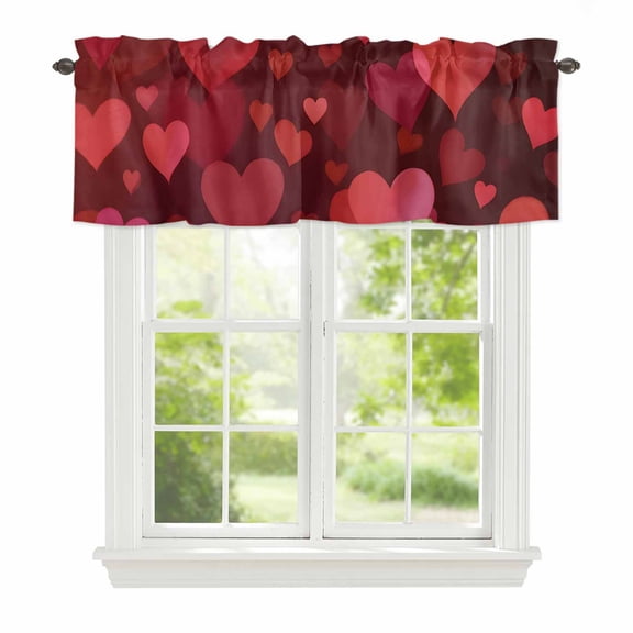Curtain Valance for Windows, Valentines Red Love Hearts Kitchen Valances Rod Pocket Short Curtains, Seamless Romantic Element Window Valance for Bedroom Bathroom Living room 42x12in