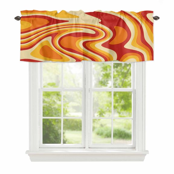 Curtain Valance for Windows, Vector Psychedelic Groovy Back Kitchen Valances Rod Pocket Short Curtains, Colorful Modern Abstract Liquid Art Window Valance for Bedroom Bathroom Living room 42x12in