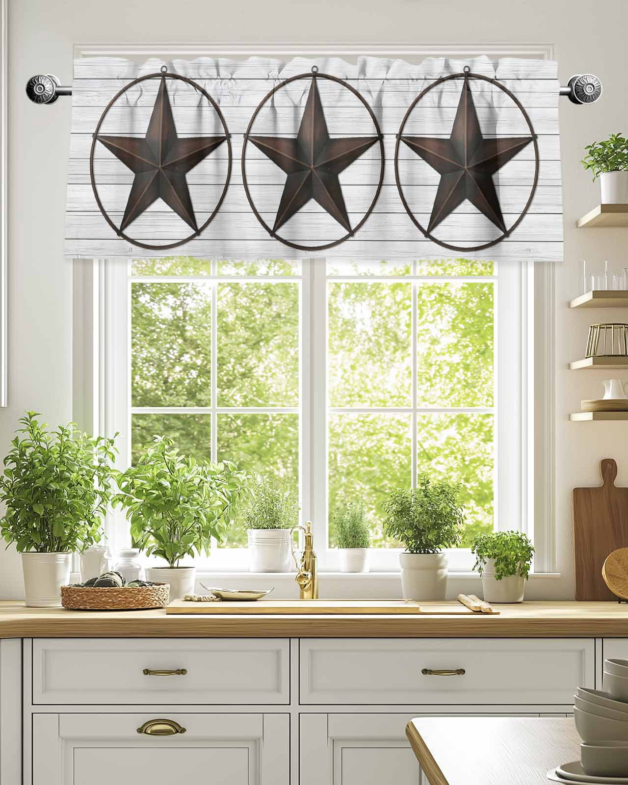 Curtain Valance for Windows,Vintage Farm Western Star Kitchen Valances ...