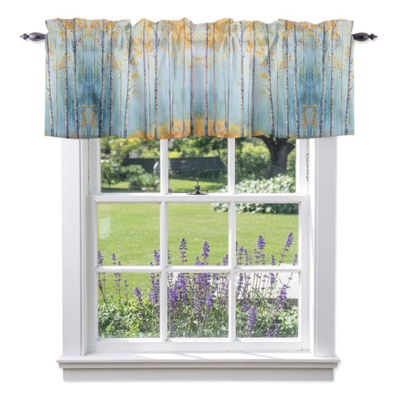 Curtain Valance for Windows, Vintage Watercolor Tree Trunk Kitchen Valances Rod Pocket Short Curtains, Retro Wild Natural Forest Trees Window Valance for Bedroom Bathroom Living room 42x12in