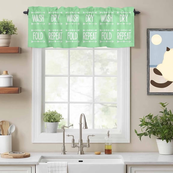 Curtain Valance for Windows, Wash Dry Fold Repeat Words Kitchen Valances Rod Pocket Short Curtains, Green Background Arrows Love Window Valance for Bedroom Bathroom Living room 54x18in