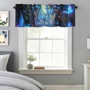 Curtain Valance for Windows, Watercolor Blue Butterfly Green Tree Forest Kitchen Valances Rod Pocket Short Curtains, Dream Leaves Window Valance for Bedroom Bathroom Living room 42x18in