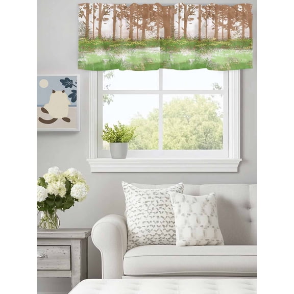 Curtain Valance for Windows, Watercolor Farm Forest Trees Green Grass Kitchen Valances Rod Pocket Short Curtains, Wild Landscape Window Valance for Bedroom Bathroom Living room 60x18in