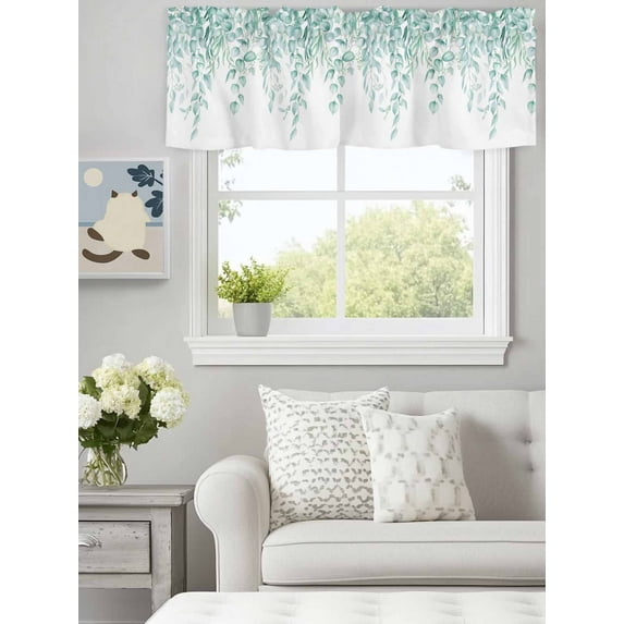 Curtain Valance for Windows,Watercolor Green Eucalyptus Leaf Kitchen Valances Rod Pocket Short Curtains,Summer Farmhouse Leaves Window Treatment Panel for Bedroom Bathroom 60x18in