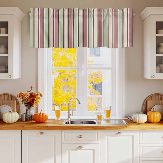 Curtain Valance for Windows,Watercolor Pink Green Stripe Kitchen Valances Rod Pocket Short Curtains,Abstract Geometric Lines Window Treatment Panel for Bedroom Living Room Bathroom 54"x18"
