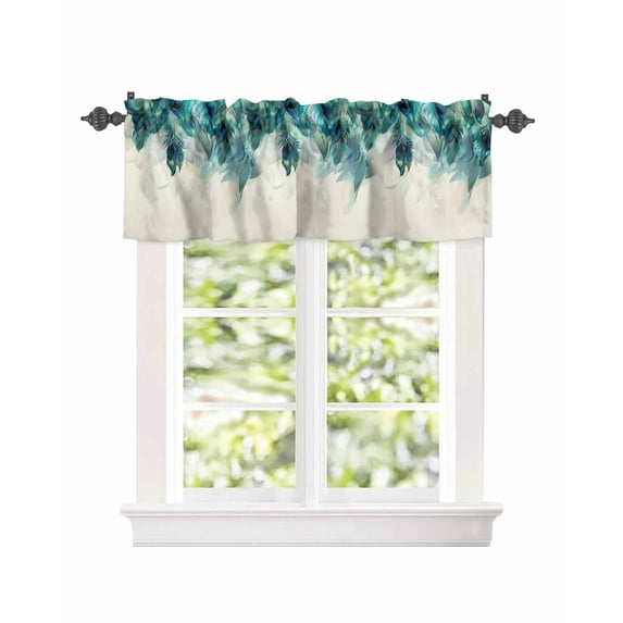 Curtain Valance for Windows Watercolor Realistic Peacock Feathers Kitchen Valances Rod Pocket Short Curtains,Teal Art Window Treatment Panel for Living Room Bathroom Bedroom 54x18in