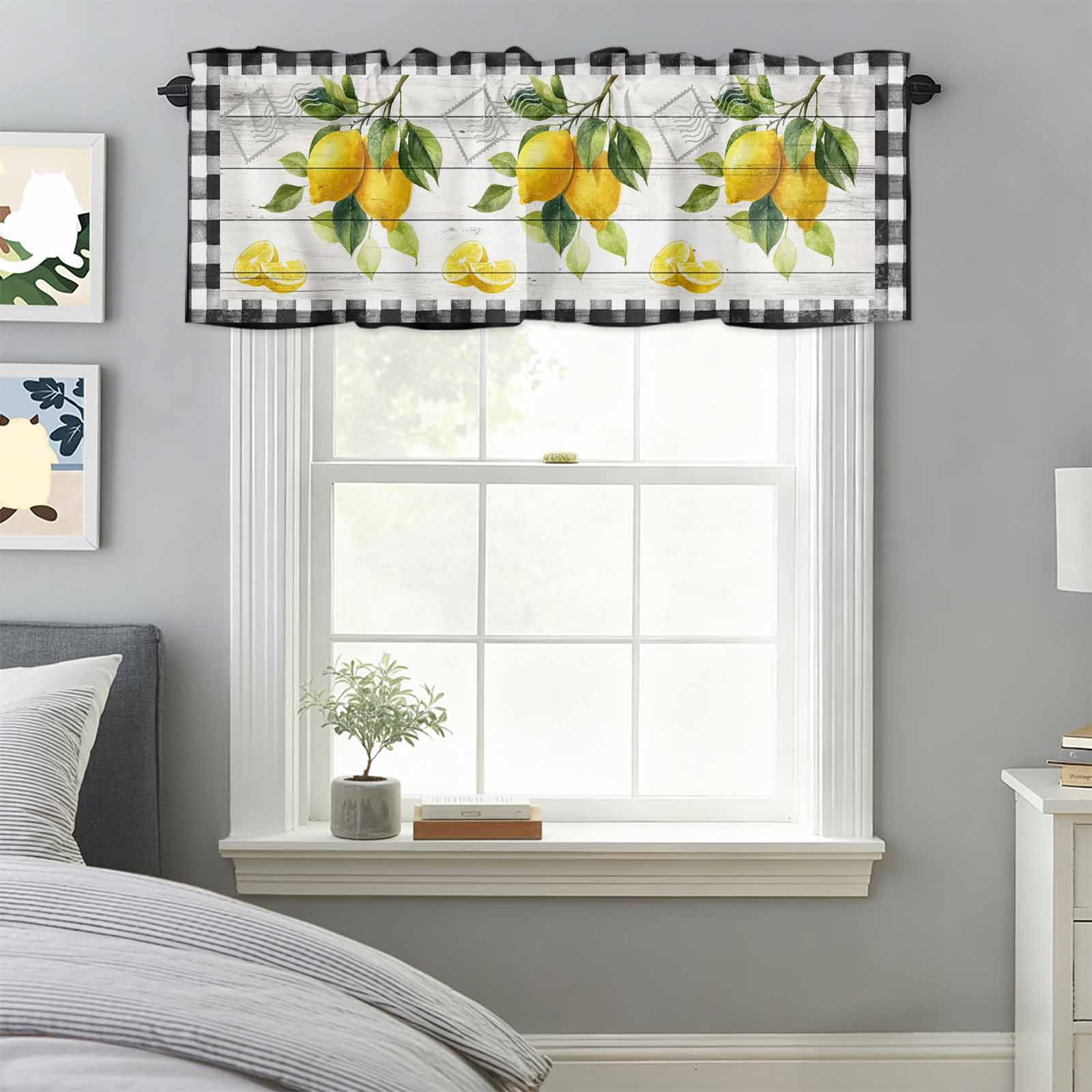 Curtain Valance for Windows, Watercolor Spring Lemon Leaves Kitchen ...