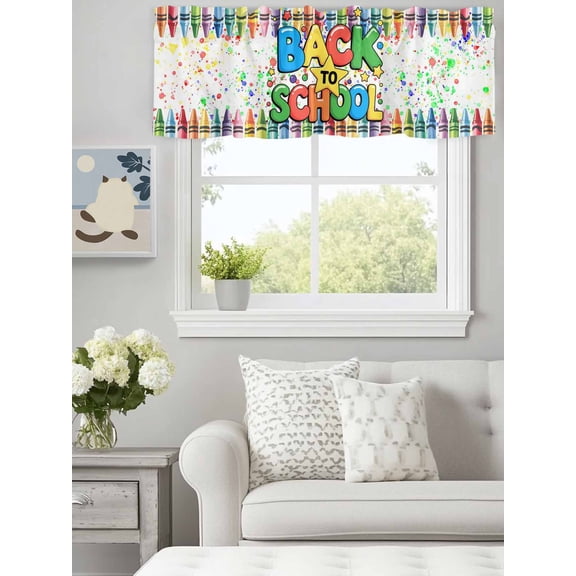 Curtain Valance for Windows, Watercolor Style Crayon Star Kitchen Valances Rod Pocket Short Curtains, Back to School Window Valance for Bedroom Bathroom Living room 60x18in