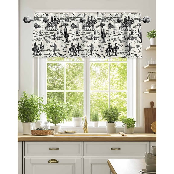 Curtain Valance for Windows,Western Cowboys Abstract Cactus Kitchen Valances Rod Pocket Short Curtains,Desert Theme Vintage Window Treatment Panel for Bedroom Bathroom 54x18in