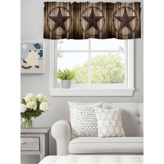 Curtain Valance for Windows,Western Star Farm Retro Wood Board Kitchen Valances Rod Pocket Short Curtains,Country Style Window Treatment Panel for Bedroom Bathroom 60"x18"