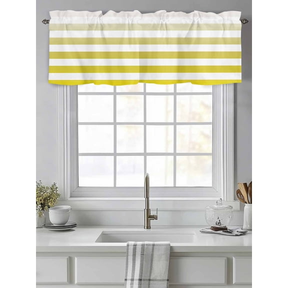 Curtain Valance for Windows,Yellow Gradient Art Kitchen Valances Rod Pocket Short Curtains,Farm Geometric Stripe Window Treatment Panel for Bedroom Bathroom 42"x12"
