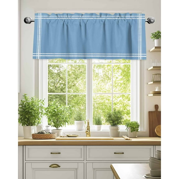 Curtain Valance for Windows,Light Blue Kitchen Valances Rod Pocket Short Curtains,Solid Color Window Treatment Panel for Bedroom Bathroom 42"x18"