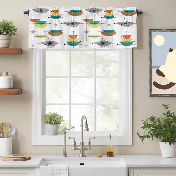 Curtain Valances for Kitchen Windows,Abstract Bohemian Pattern Rod Pocket Valances Short Curtains Green Yellow Color Block Window Treatment for Living Room Bathroom Bedroom Decor,42x12in