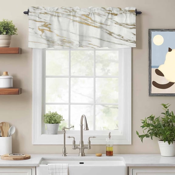 Curtain Valances for Kitchen Windows,Abstract Marble Gold Stripes Rod Pocket Valances Short Curtains Modern Style Window Treatment for Living Room Bathroom Bedroom Decor,42x12in