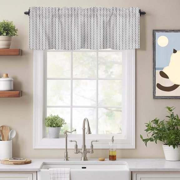 Curtain Valances for Kitchen Windows,Black White Chevron Texture Rod Pocket Valances Short Curtains Modern Minimalist Geometric Art Window Treatment for Living Room Bathroom Bedroom Decor,42x12in