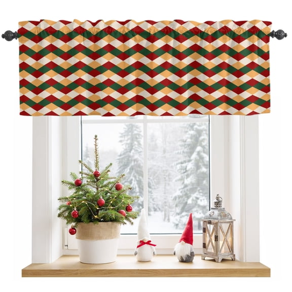 Curtain Valances for Kitchen Windows,Christmas Zigzag Chevron Stripes Rod Pocket Valances Short Curtains Red Green Yellow Window Treatment for Living Room Bathroom Bedroom Decor,54x18in