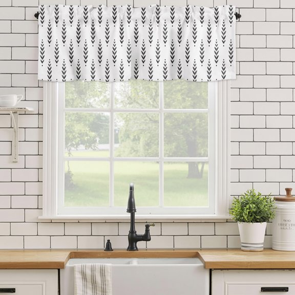 Curtain Valances for Kitchen Windows,Modern Scandi Botanical Leaves Rod Pocket Valances Short Curtains Minimalist Black Leaf on White Window Treatment for Living Room Bathroom Bedroom Decor,42x12in