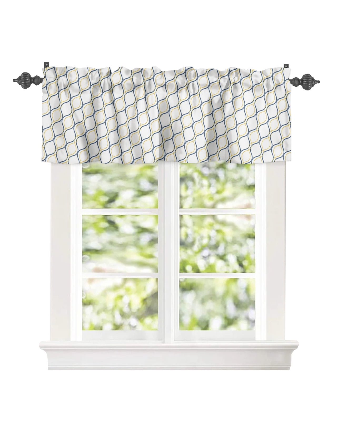 Curtain Valances for Kitchen Windows Moroccan Navy Line Wave,Privacy ...