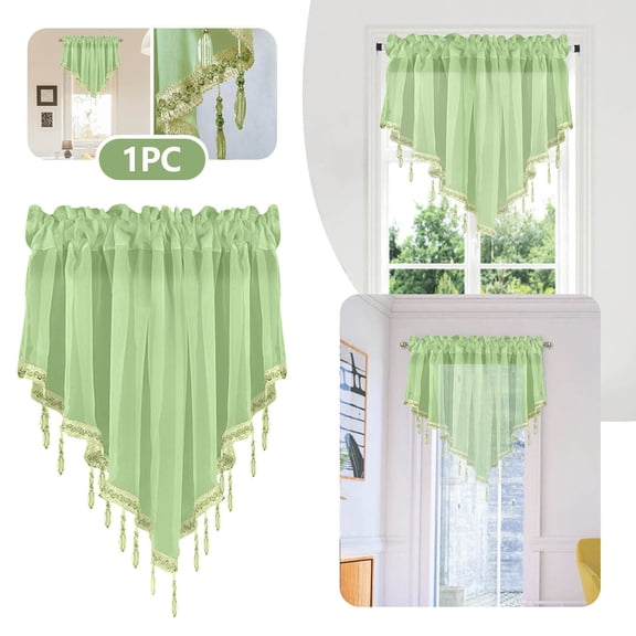 Curtain Valances for Windows 1 Pack, 51"x24" Light Blue, Triangle Window Curtains for Living Room Bathroom Cafe Laundry Basement, Sheer Lace Top Curtain with Crystal Beads