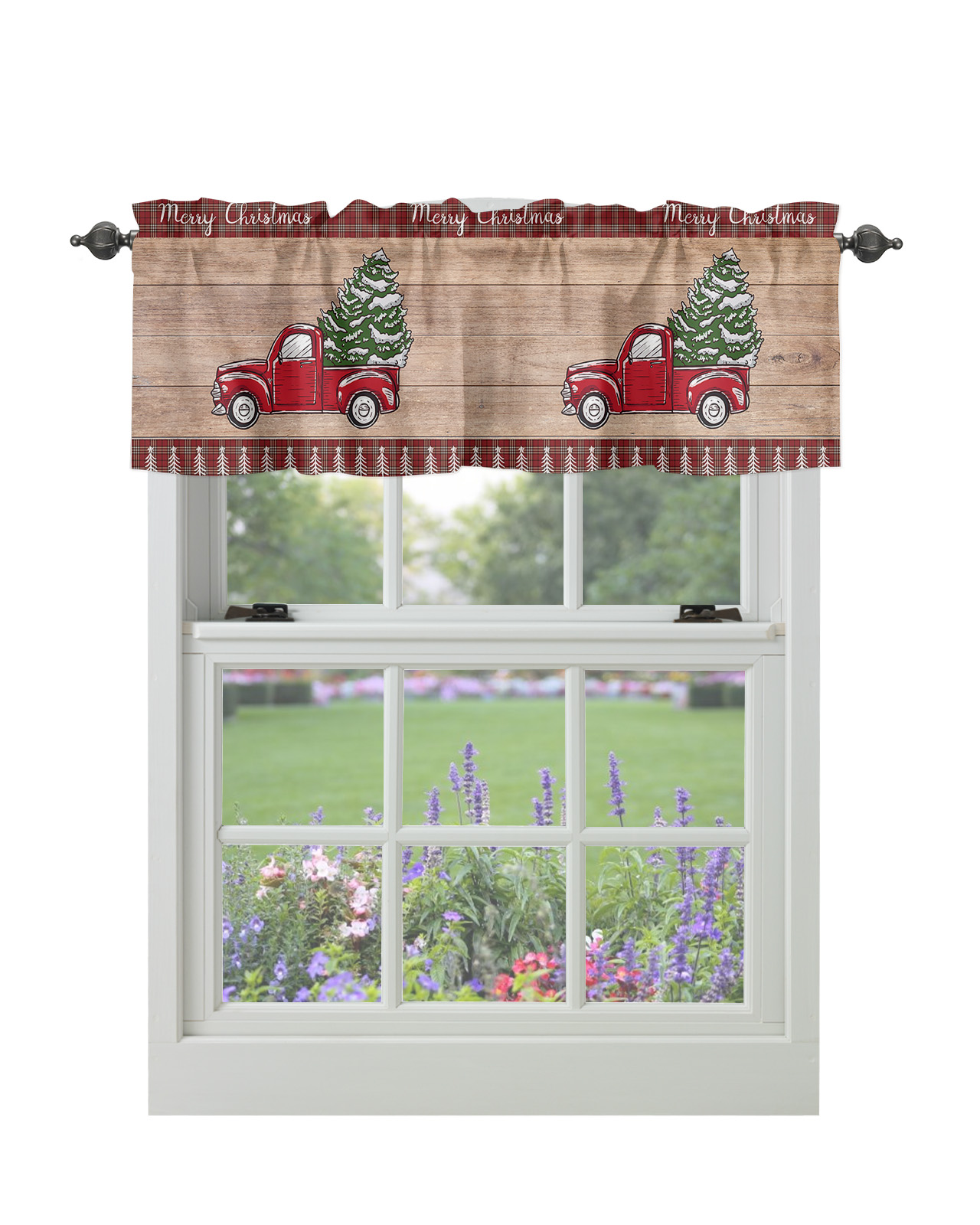 Curtain Valances for Windows, Christmas Red Truck Tree Window Valances