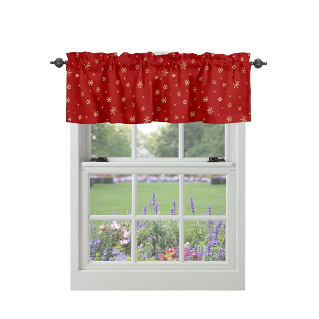 Curtain Valances for Windows, Christmas Snowflake Window Valances, Red
