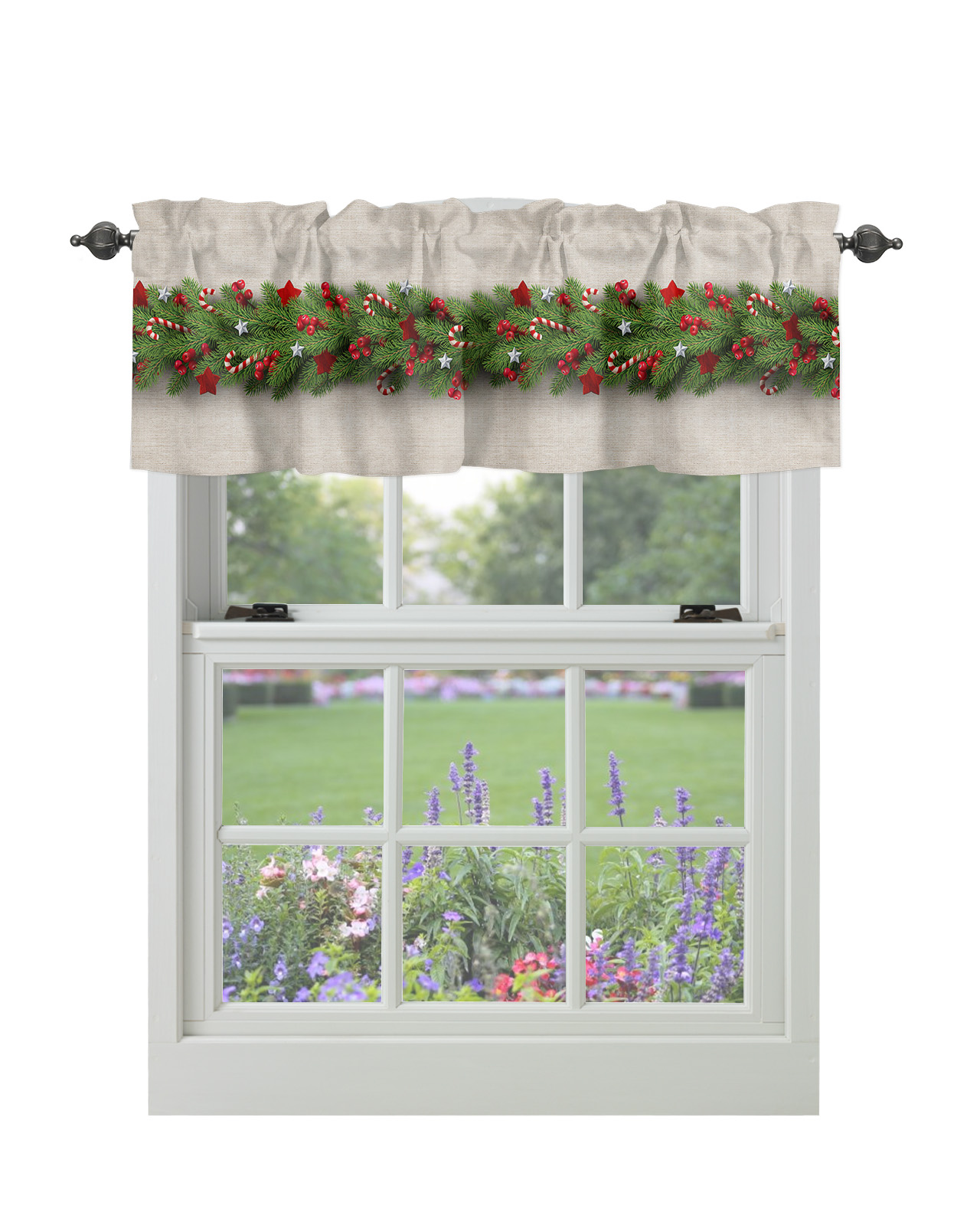 Curtain Valances for Windows, Christmas Tree Stars Candy Window