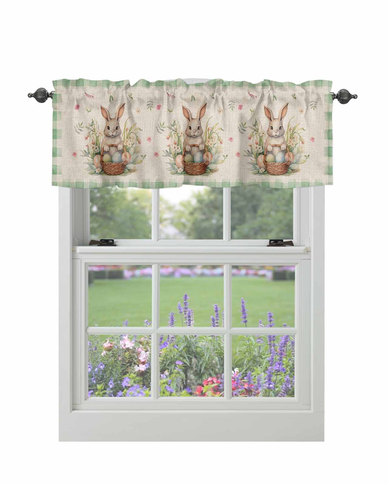 Curtain Valances for Windows, Easter Eggs Bunny Flowers Window Valances