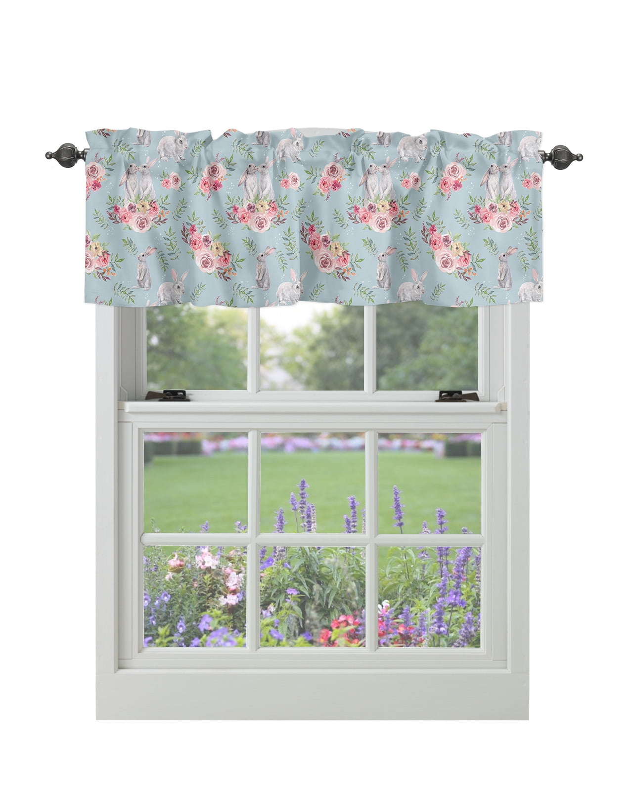 Curtain Valances for Windows, Easter Rabbit Spring Floral Window