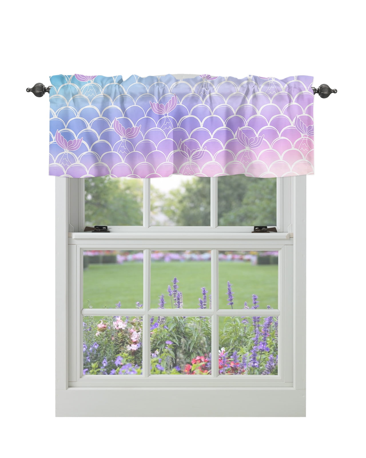 Curtain Valances for Windows, Fish Scales Pink Purple Window Valances