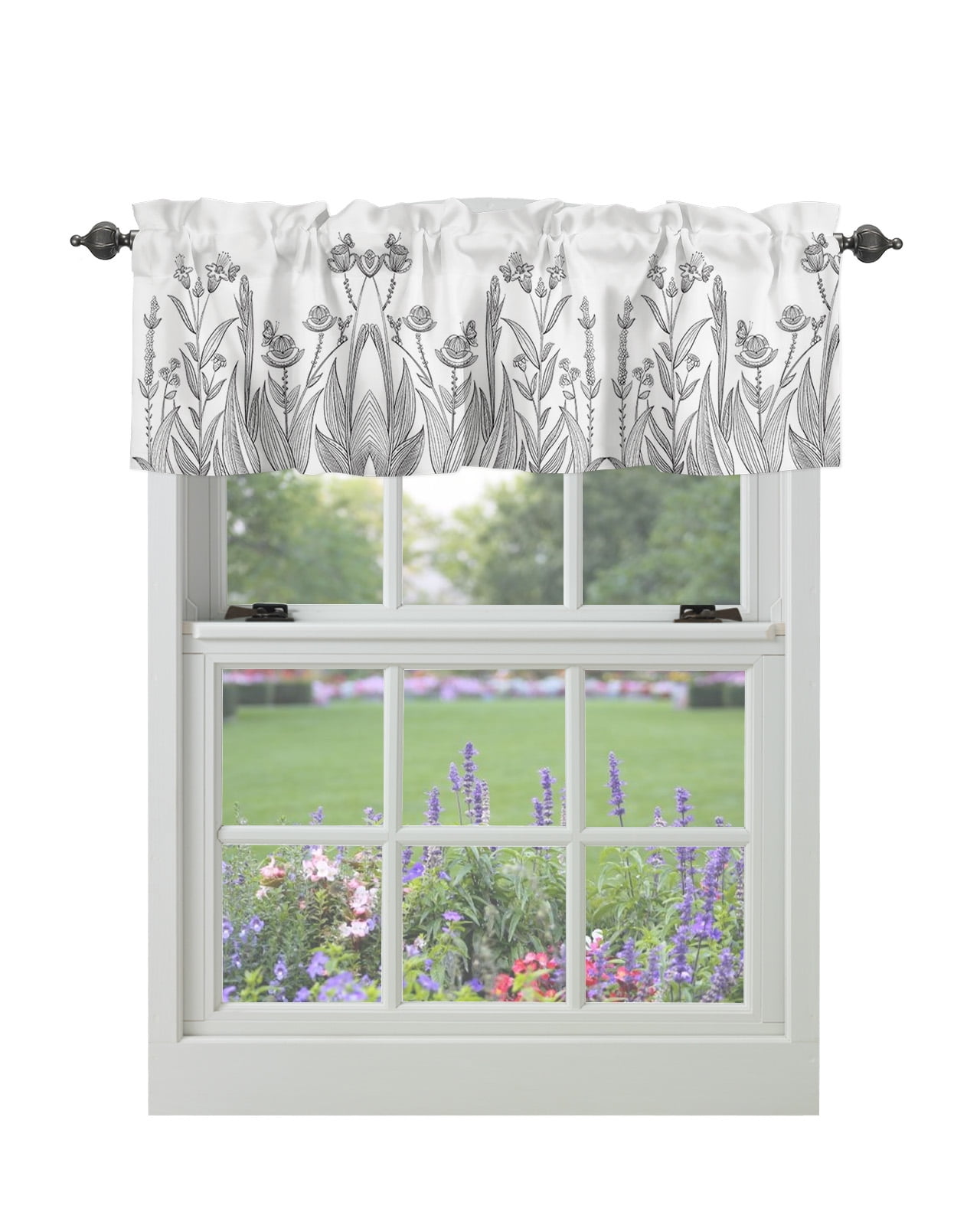 Curtain Valances for Windows, Flower Paint Butterflies Plant Window
